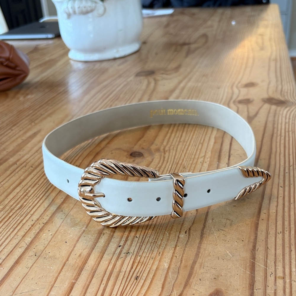 Phillip Michael White Leather Belt with Gold Rope Buckle